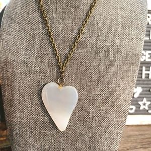 Vintage Agate heart necklace brass chain